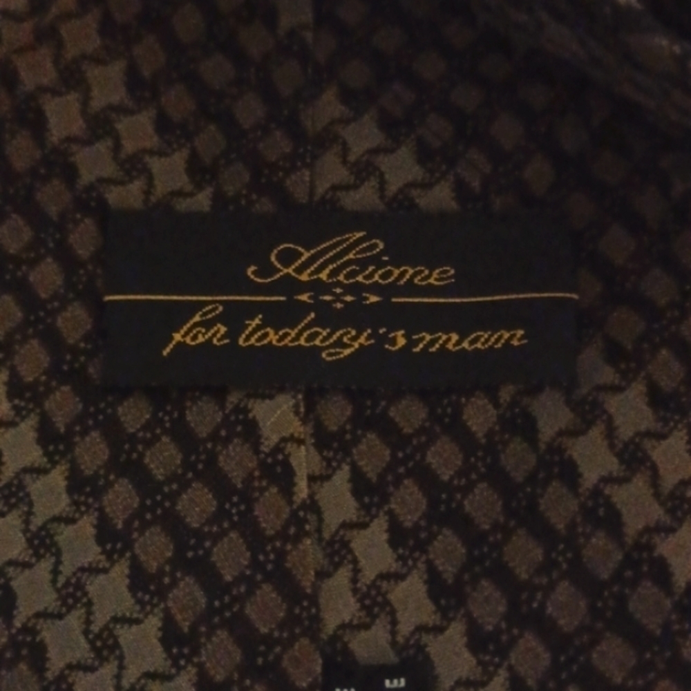 Alcione Black and Tan Check Silk Necktie - Picture 4 of 4